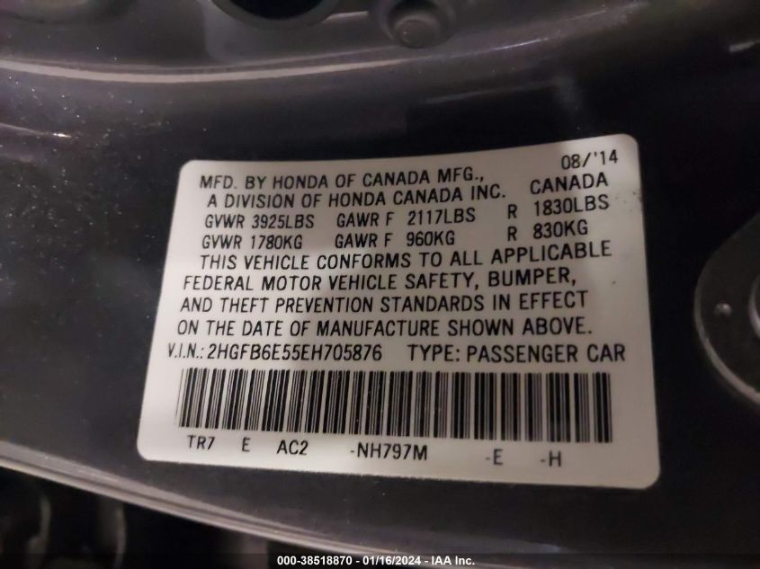 2014 HONDA CIVIC SI - 2HGFB6E55EH705876
