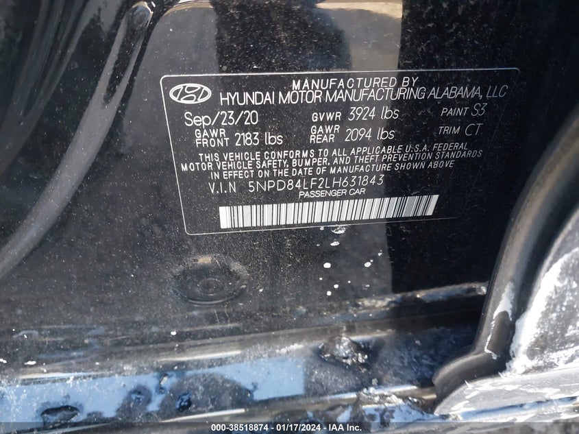 VIN 5NPD84LF2LH631843 2020 HYUNDAI ELANTRA VALUE EDITION