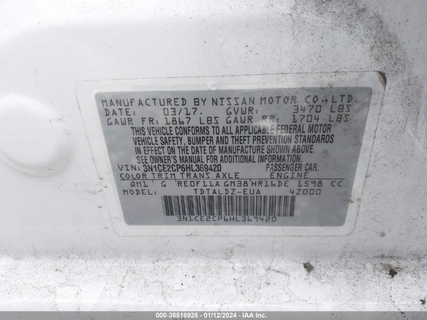 2017 NISSAN VERSA NOTE S/S PLUS/SV/SL/SR - 3N1CE2CP6HL369420