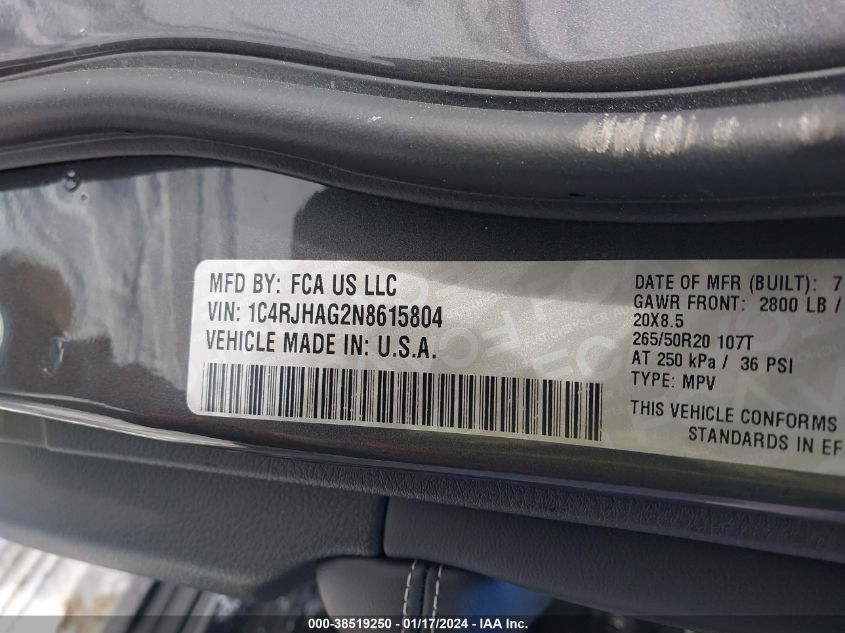 2022 JEEP GRAND CHEROKEE LAREDO - 1C4RJHAG2N8615804