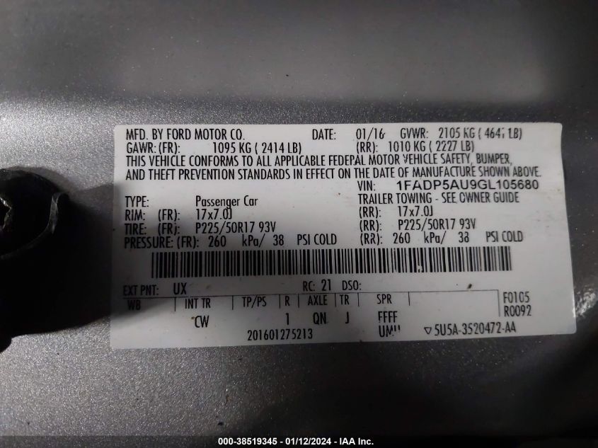 2016 FORD C-MAX HYBRID SE - 1FADP5AU9GL105680