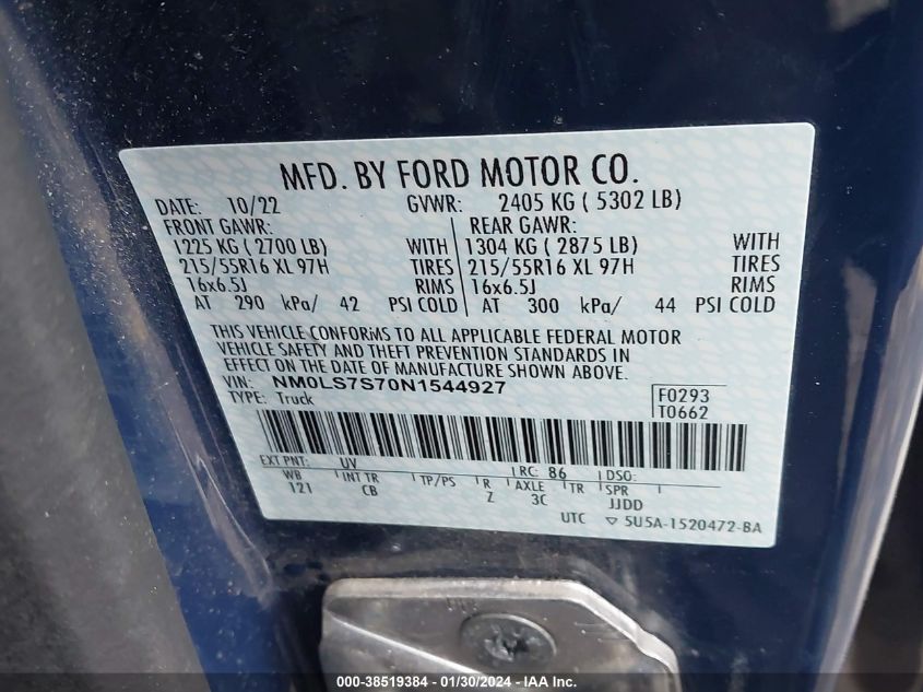 2022 FORD TRANSIT CONNECT XL - NM0LS7S70N1544927
