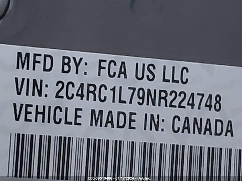 2022 CHRYSLER PACIFICA HYBRID TOURING L 2C4RC1L79NR224748