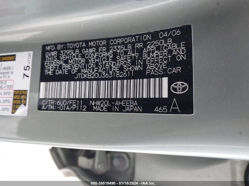 JTDKB20U363182611 | 2006 TOYOTA PRIUS