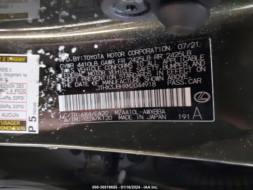 2021 LEXUS UX 200 200 - JTHX3JBHXM2044918