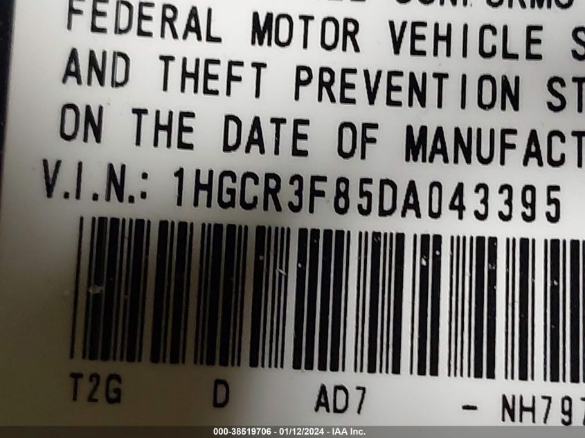 2013 HONDA ACCORD EX-L V-6 - 1HGCR3F85DA043395