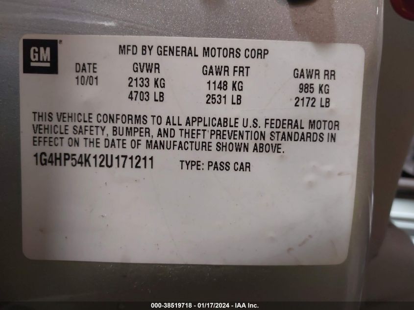 1G4HP54K12U171211 | 2002 BUICK LESABRE