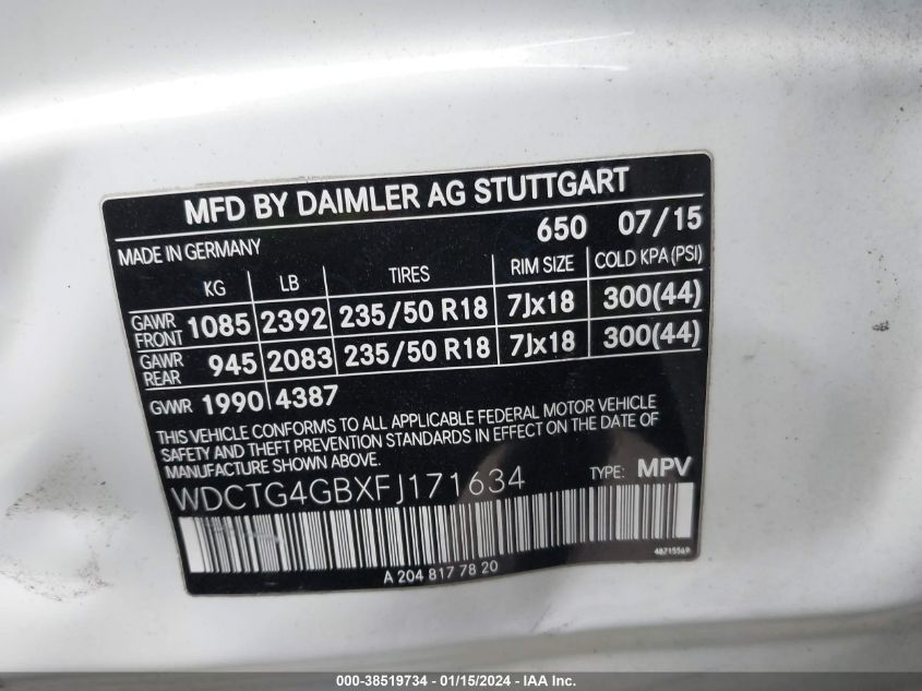 2015 MERCEDES-BENZ GLA 250 4MATIC - WDCTG4GBXFJ171634
