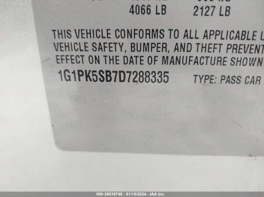 2013 CHEVROLET CRUZE LT - 1G1PK5SB7D7288335