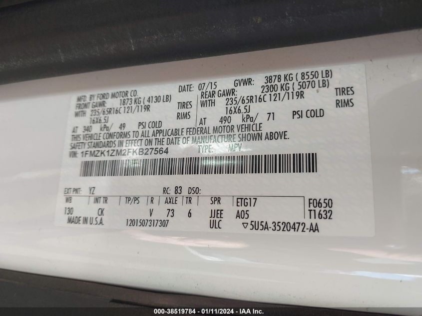 2015 FORD TRANSIT-150 XLT - 1FMZK1ZM2FKB27564