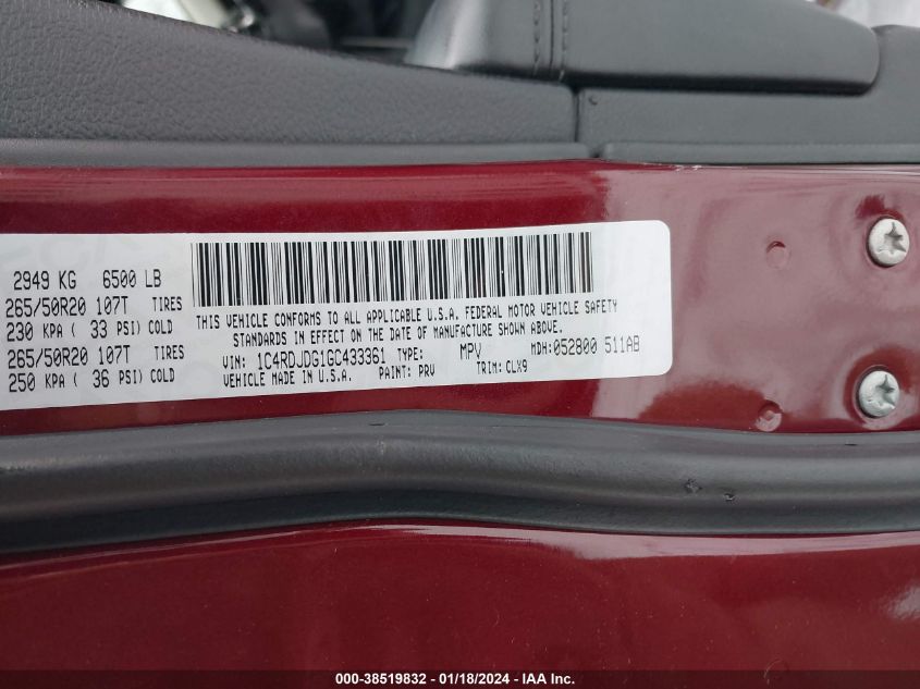 2016 DODGE DURANGO LIMITED - 1C4RDJDG1GC433361