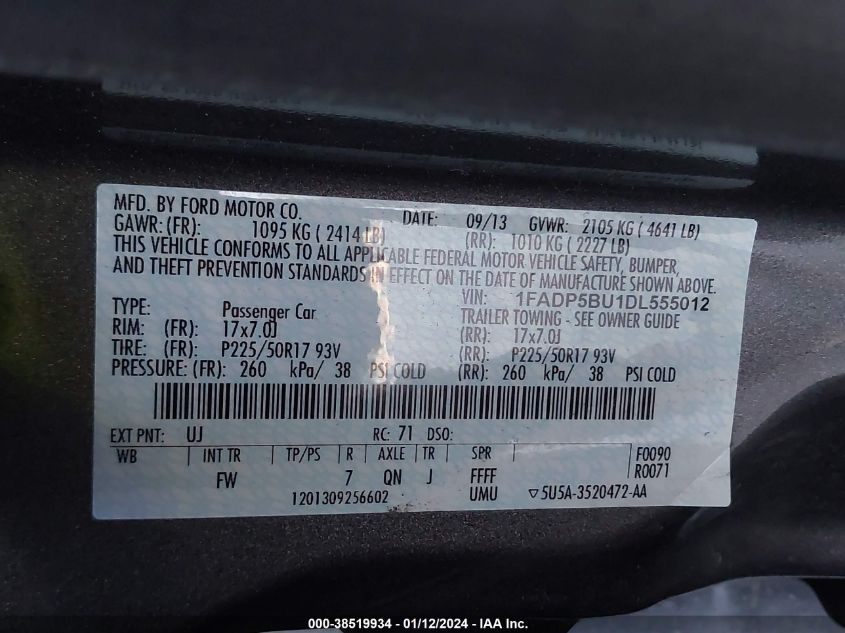 2013 FORD C-MAX HYBRID SEL - 1FADP5BU1DL555012