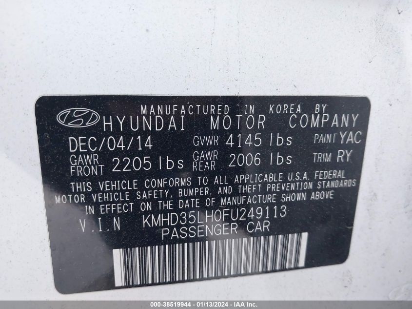 2015 HYUNDAI ELANTRA GT - KMHD35LH0FU249113