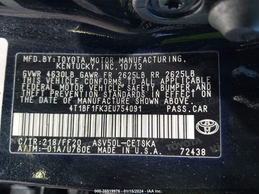 2014 TOYOTA CAMRY - 4T1BF1SK3EU754091