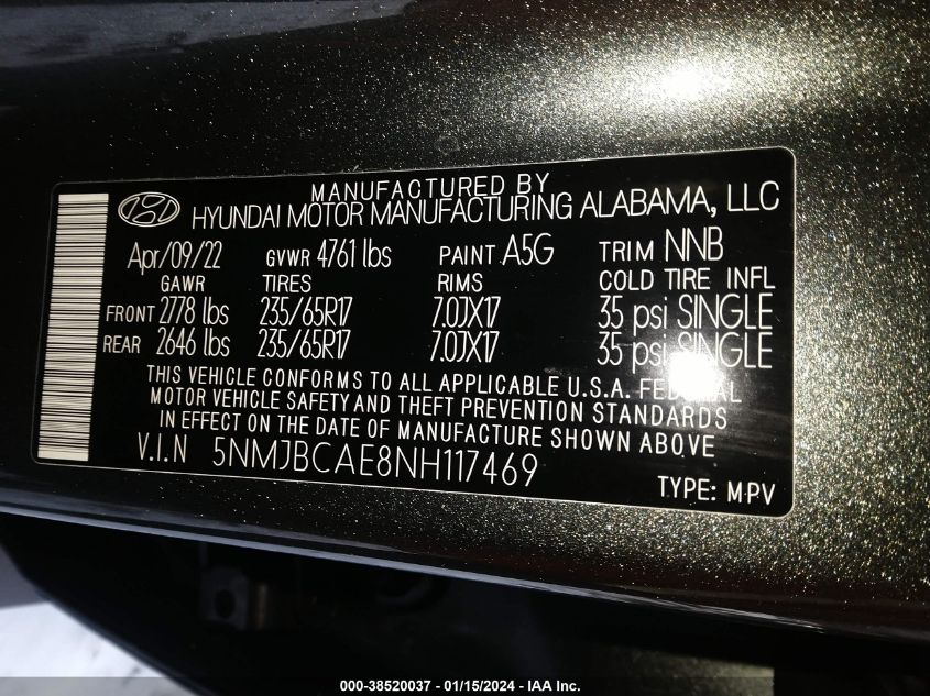 2022 HYUNDAI TUCSON SEL - 5NMJBCAE8NH117469