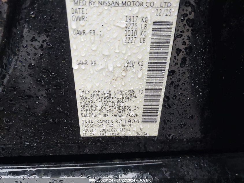 2016 NISSAN ALTIMA 2.5 S - 1N4AL3AP4GN321924