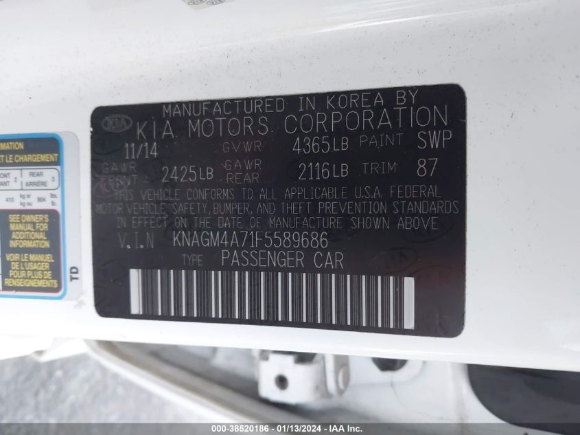 2015 KIA OPTIMA LX - KNAGM4A71F5589686