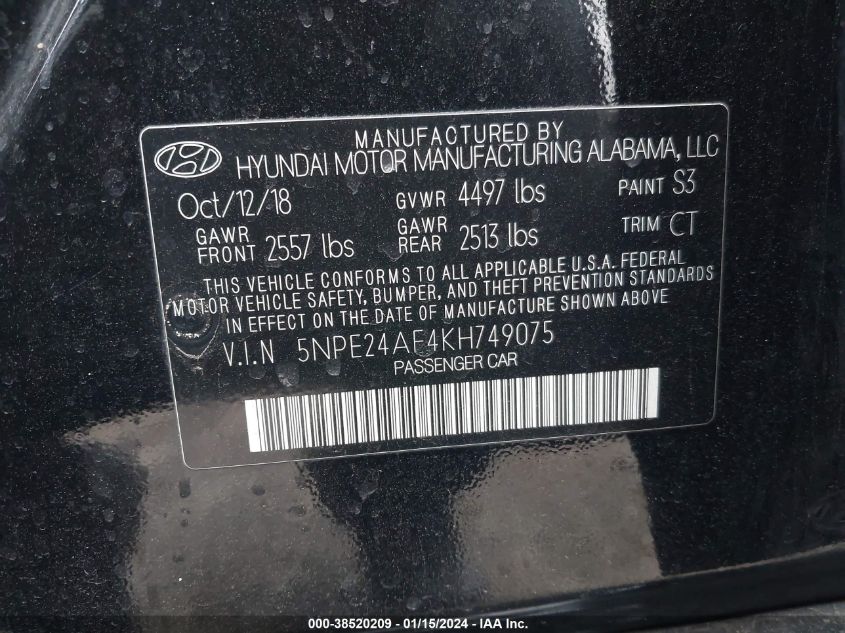 2019 HYUNDAI SONATA SE - 5NPE24AF4KH749075