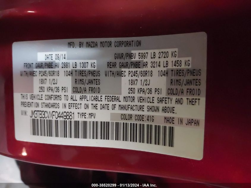 2015 MAZDA CX-9 TOURING - JM3TB3CVXF0449881