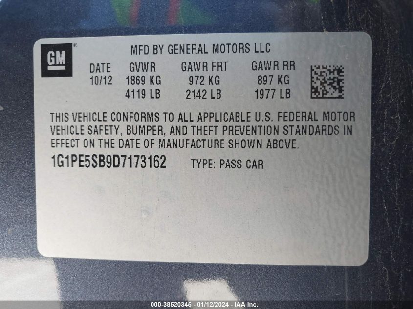 2013 CHEVROLET CRUZE 2LT AUTO - 1G1PE5SB9D7173162