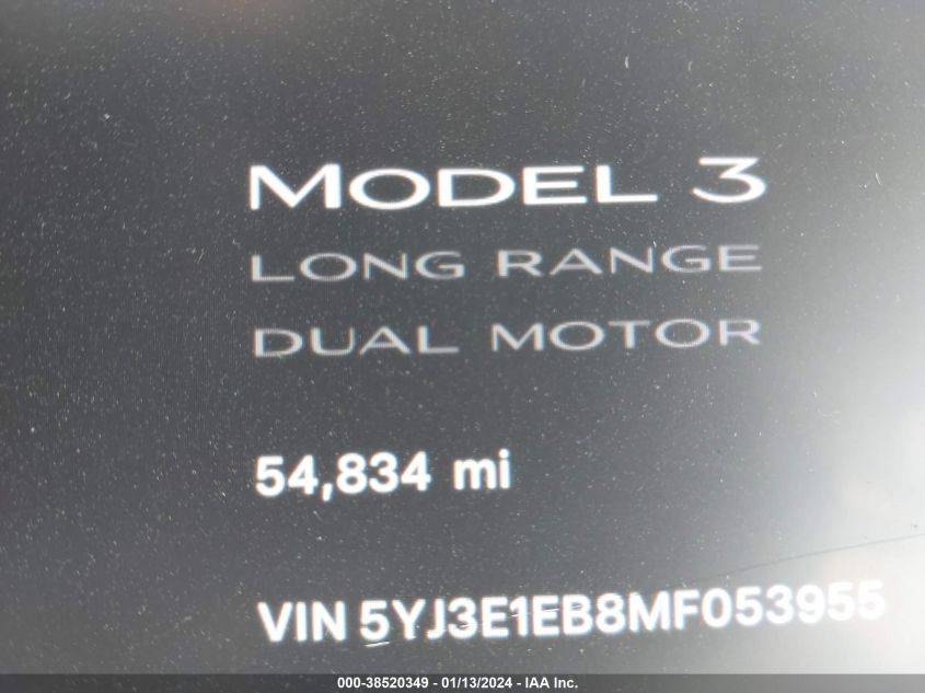 2021 TESLA MODEL 3 LONG RANGE DUAL MOTOR ALL-WHEEL DRIVE - 5YJ3E1EB8MF053955