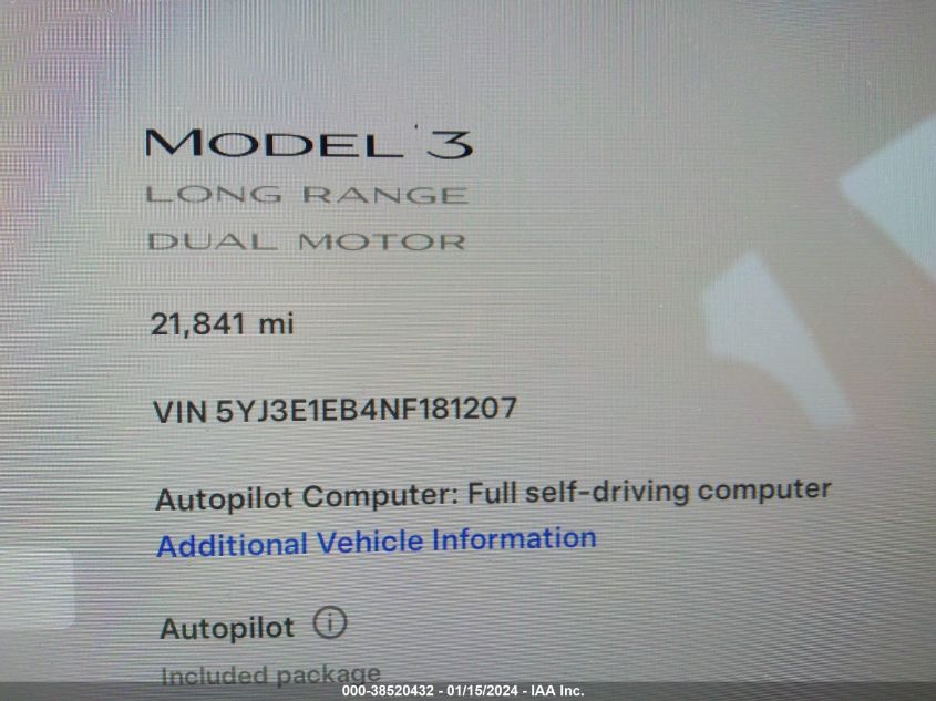 2022 TESLA MODEL 3 - 5YJ3E1EB4NF181207