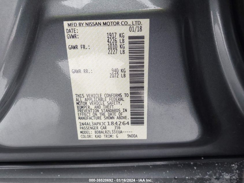 2018 NISSAN ALTIMA 2.5 SL - 1N4AL3APXJC184264