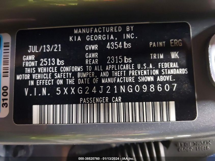 2022 KIA K5 LX - 5XXG24J21NG098607