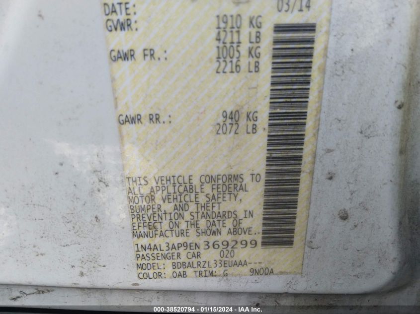 2014 NISSAN ALTIMA 2.5 S - 1N4AL3AP9EN369299