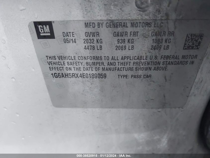 2014 CADILLAC ATS LUXURY - 1G6AH5RX4E0189059