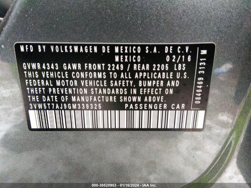 2016 VOLKSWAGEN JETTA 2.0T GLI SEL - 3VW5T7AJ9GM339325
