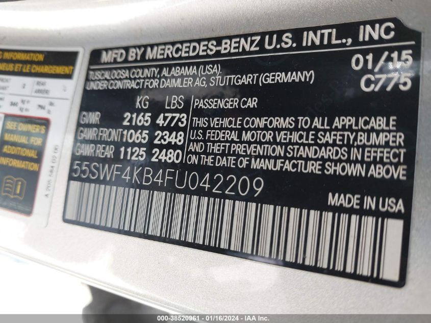 2015 MERCEDES-BENZ C 300 300 4MATIC - 55SWF4KB4FU042209