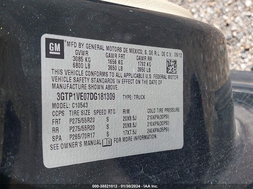 2013 GMC SIERRA 1500 SLE - 3GTP1VE07DG181309