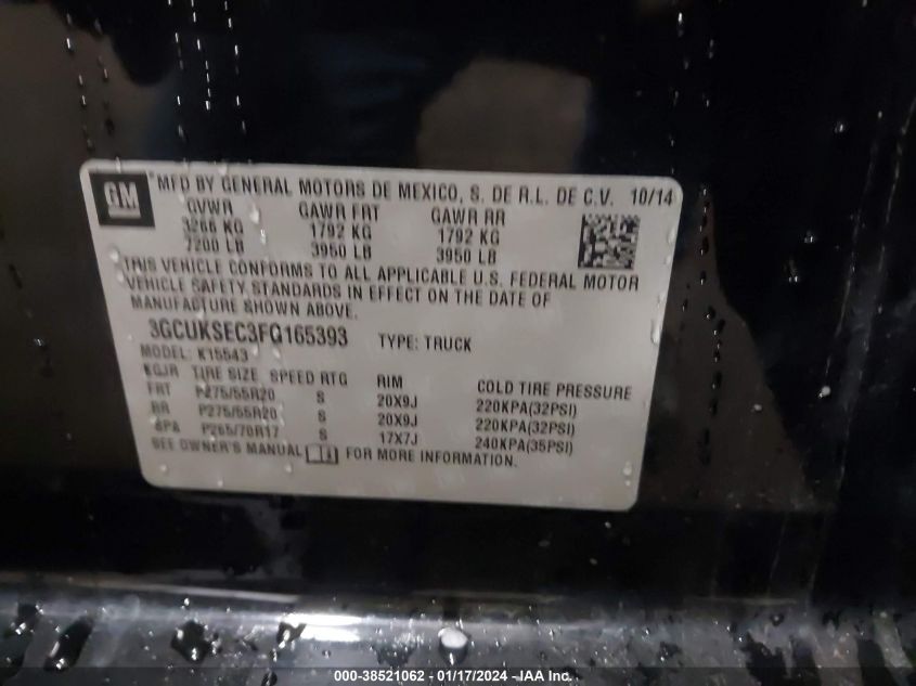 2015 CHEVROLET SILVERADO 1500 2LZ - 3GCUKSEC3FG165393