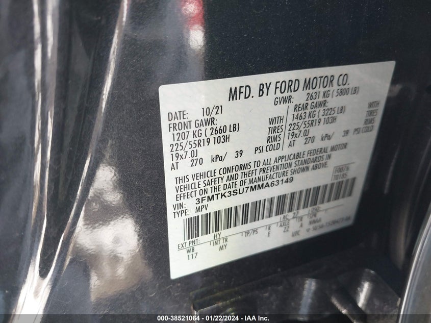 VIN 3FMTK3SU7MMA63149 2021 FORD MUSTANG MACH-E PREMIUM