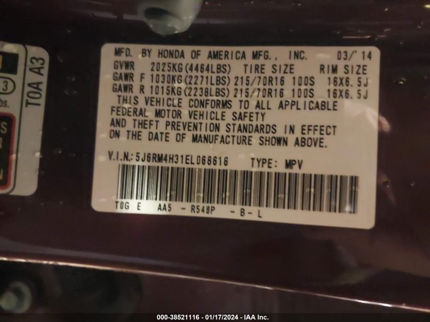 2014 HONDA CR-V LX - 5J6RM4H31EL068616