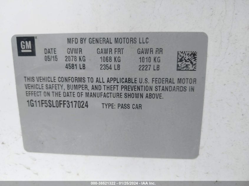 2015 CHEVROLET MALIBU LTZ - 1G11F5SL0FF317024