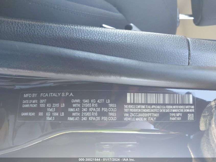2017 JEEP RENEGADE SPORT FWD - ZACCJAAB9HPF78491
