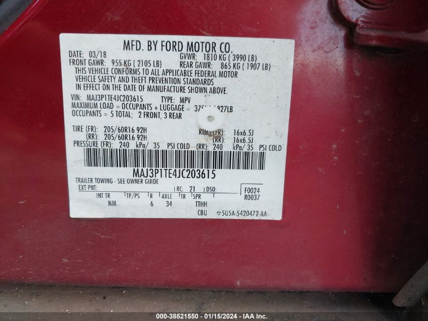 2018 FORD ECOSPORT SE - MAJ3P1TE4JC203615