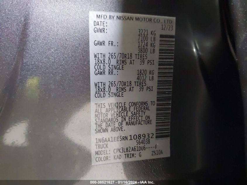 2024 NISSAN TITAN S - 1N6AA1EE5RN108932