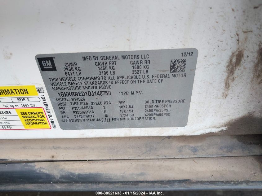 2013 GMC ACADIA SLE - 1GKKRNED1DJ140750