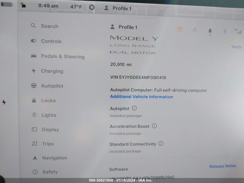 VIN 5YJYGDEE4MF090416 2021 TESLA MODEL Y