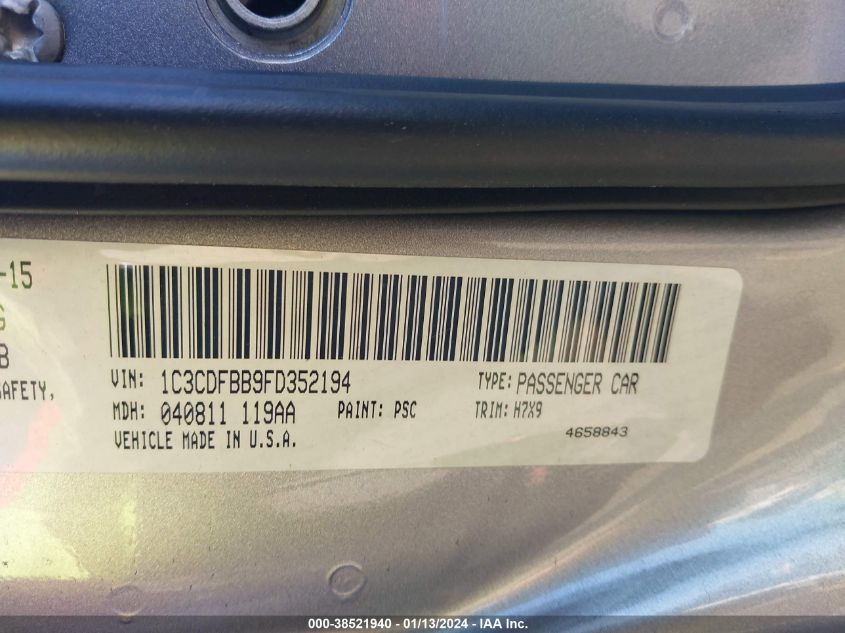 2015 DODGE DART SXT - 1C3CDFBB9FD352194