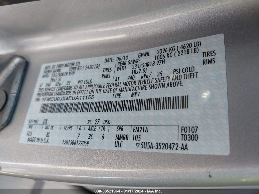2014 FORD ESCAPE TITANIUM - 1FMCU0JX4EUA11155