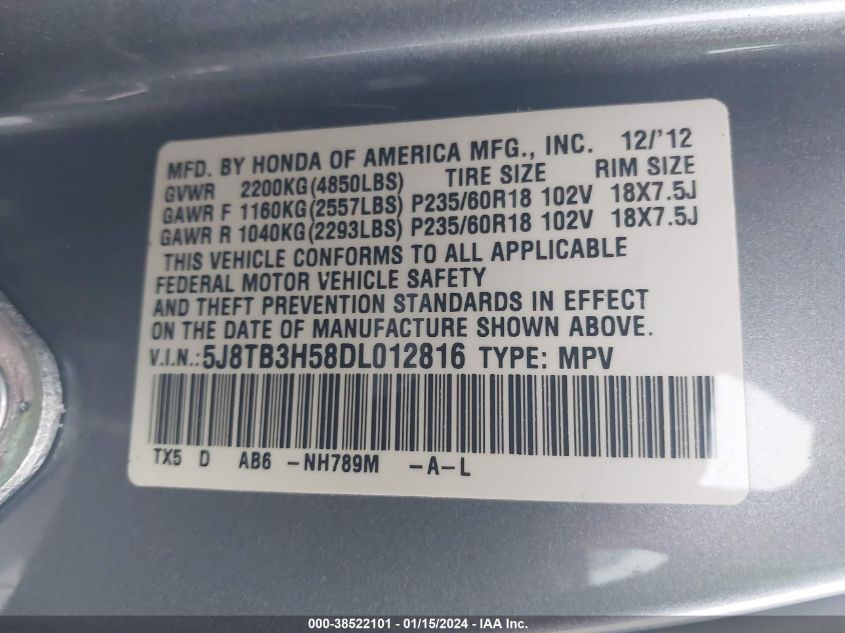 2013 ACURA RDX - 5J8TB3H58DL012816