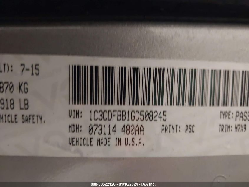 2016 DODGE DART SXT - 1C3CDFBB1GD508245