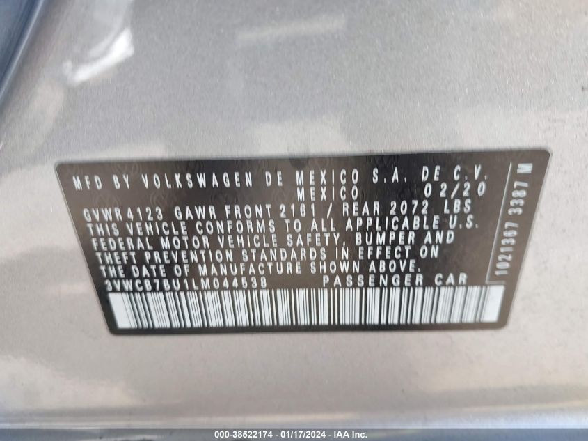 2020 VOLKSWAGEN JETTA S/SE/R-LINE - 3VWCB7BU1LM044538