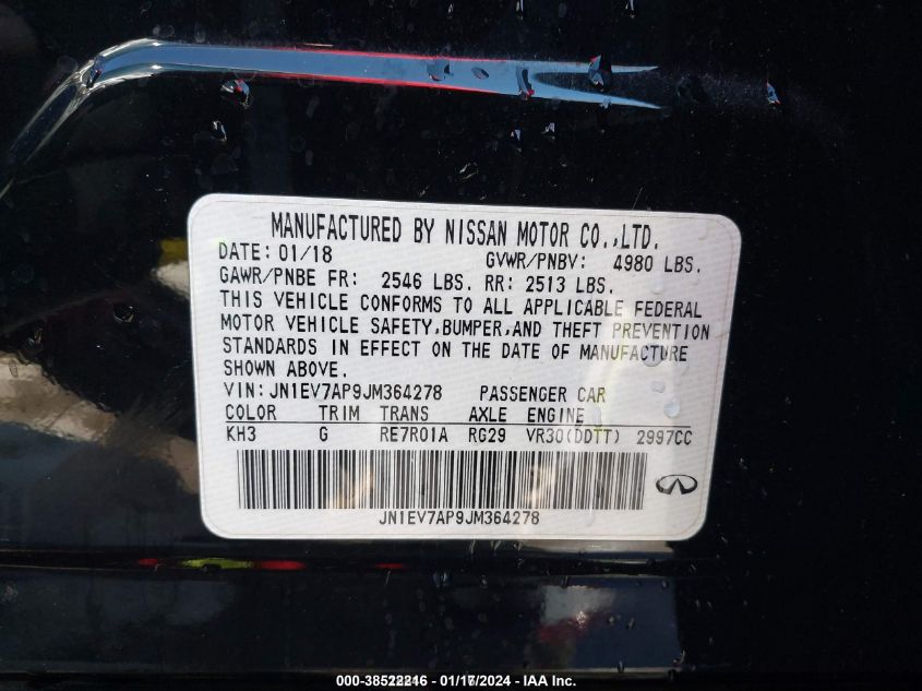 2018 INFINITI Q50 3.0T LUXE - JN1EV7AP9JM364278