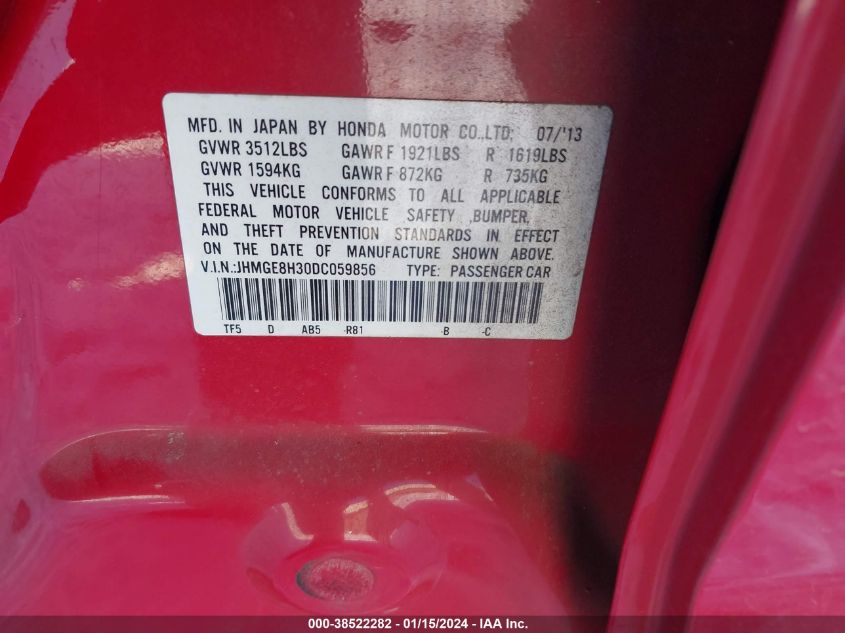 2013 HONDA FIT - JHMGE8H30DC059856