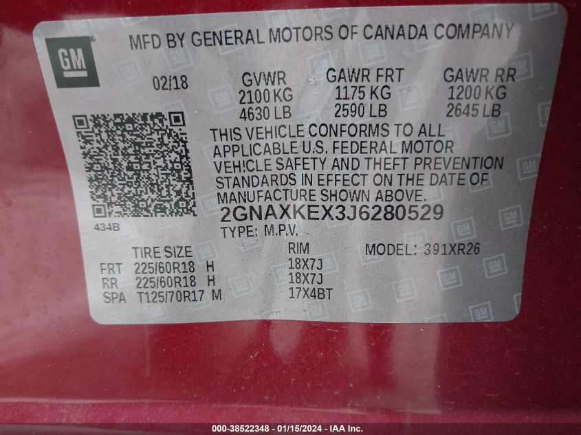 2018 CHEVROLET EQUINOX LT - 2GNAXKEX3J6280529